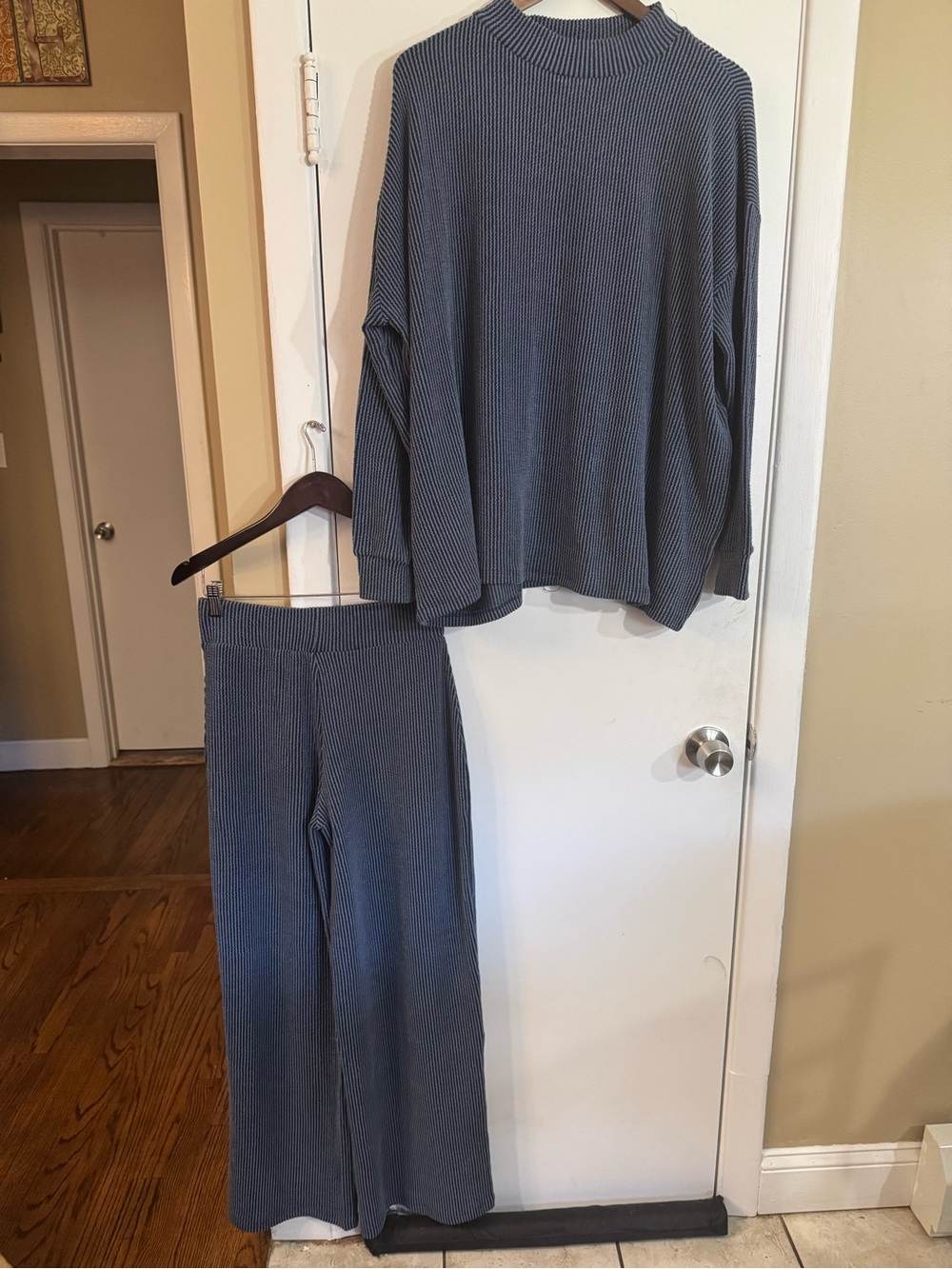 Zenana Outfitters Ribbed Knit Pantsuit in Slate Blue